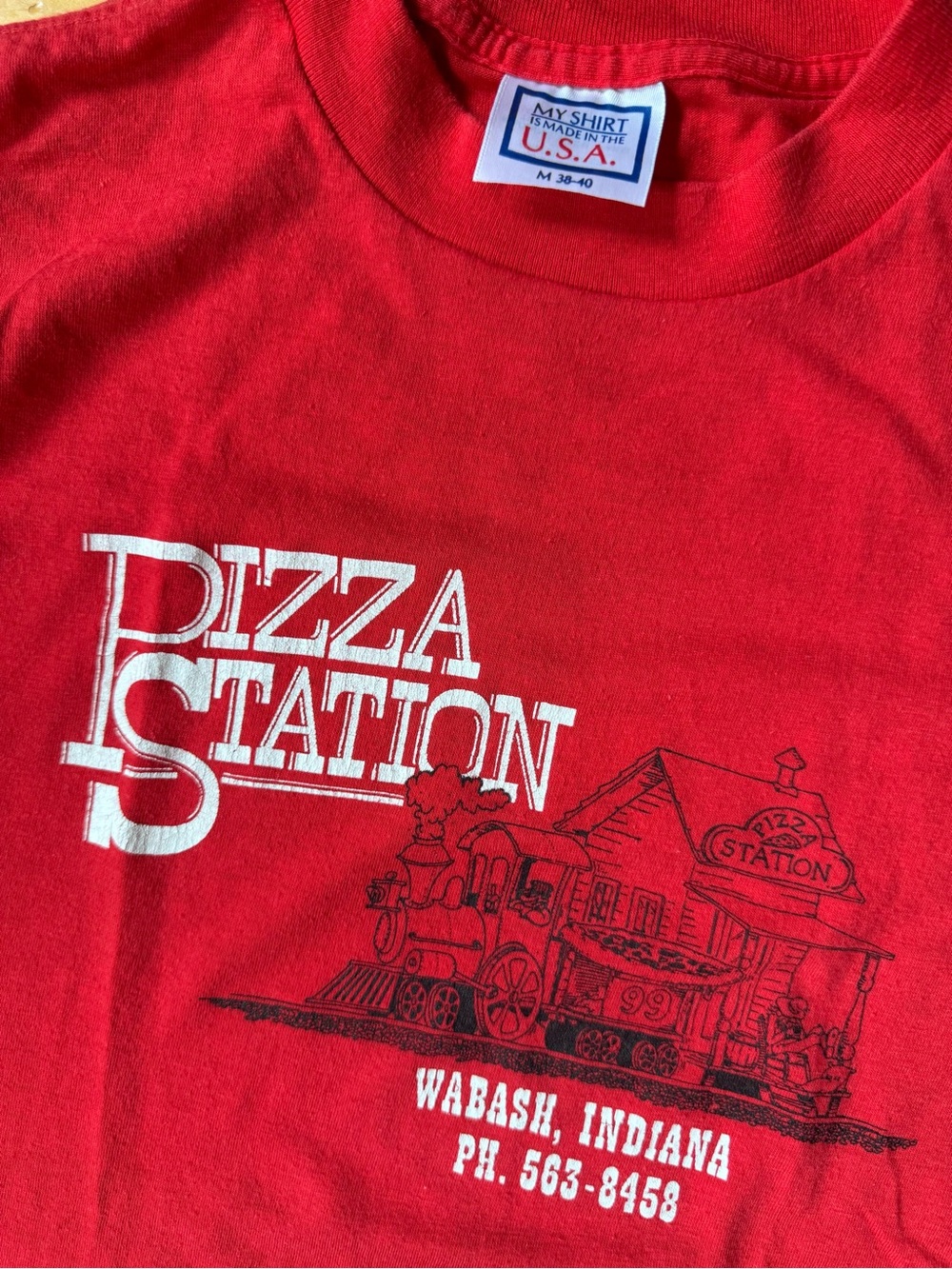 Vintage Red Pizza Station Single-stitch Tee